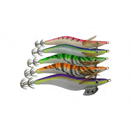 10 pcs x Fishing Lure Squid Jig Hook Cuttlefish Artificial Bait 3.5 With Plastic Case